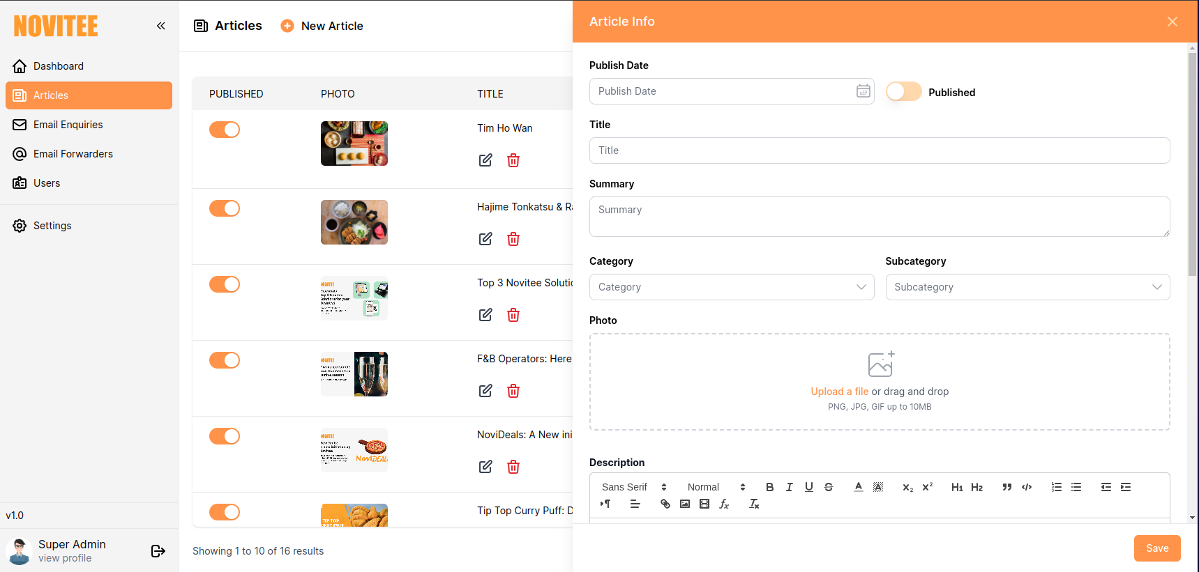 create article button